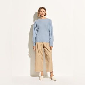 NWT Vince Side Slit Wool Boatneck Pullover Sweater Cashmere Wool Blend Blue